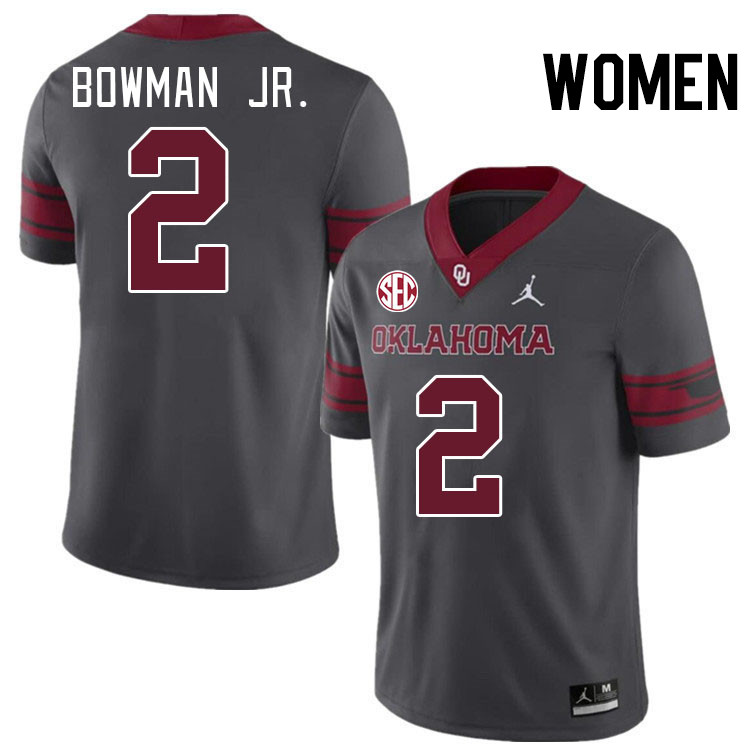 Women #2 Billy Bowman Jr. Oklahoma Sooners 2024 SEC Conference College Football Jerseys-Charcoal